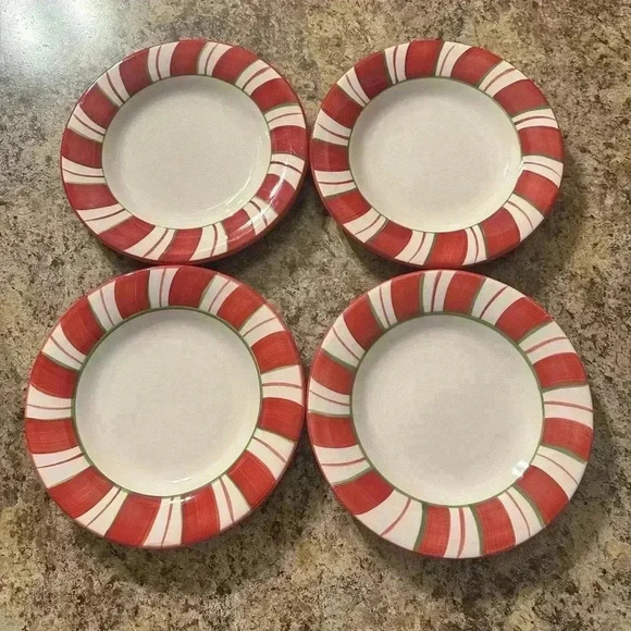 ❌SOLD❌Vintage Candy Cane Stripe Dessert Salad Plates By JC Penny Red White - Picture 1 of 6